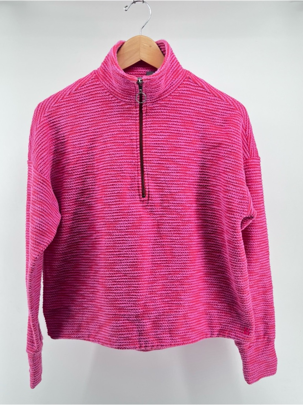 Sweaty Betty Textured Half Zip Pullover Hot Pink Cotton Blend Sweatshirt Size S - Picture 2 of 13